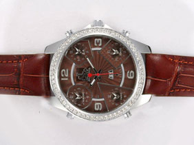 Jacob&Co Classic Five Time Zone Diamond Bezel with Brown Dial and Strap 