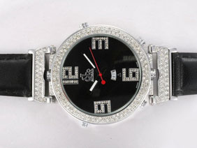 Jacob&Co Classic Five Time Zone Diamond Bezel with Black Dial and Strap-Double Dial 