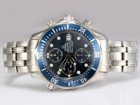 Omega Seamaster 300M Diver Chronograph Swiss Valjoux 7750 Movement with Blue Dial and Bezel