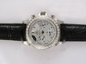 Omega De Ville Working Chronograph Diamond Bezel with White Dial Lady Size 