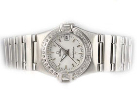 Omega Constellation Diamond Bezel with White Dial-Lady Size 