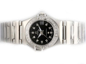Omega Constellation Diamond Bezel and Marking with Black Dial-Lady Size 