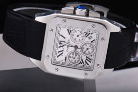 Cartier Santos 100 Chronograph Quartz Movement with White Dial and Black Marking 