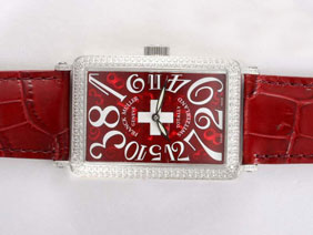 Franck Muller Crazy Hours Totally Switzerland Automatic Diamond Bezel with Red Dial and Strap 